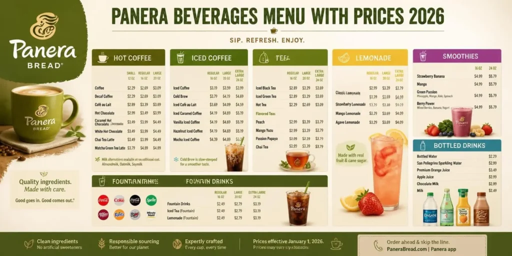 Panera Beverages Menu With Prices 2026