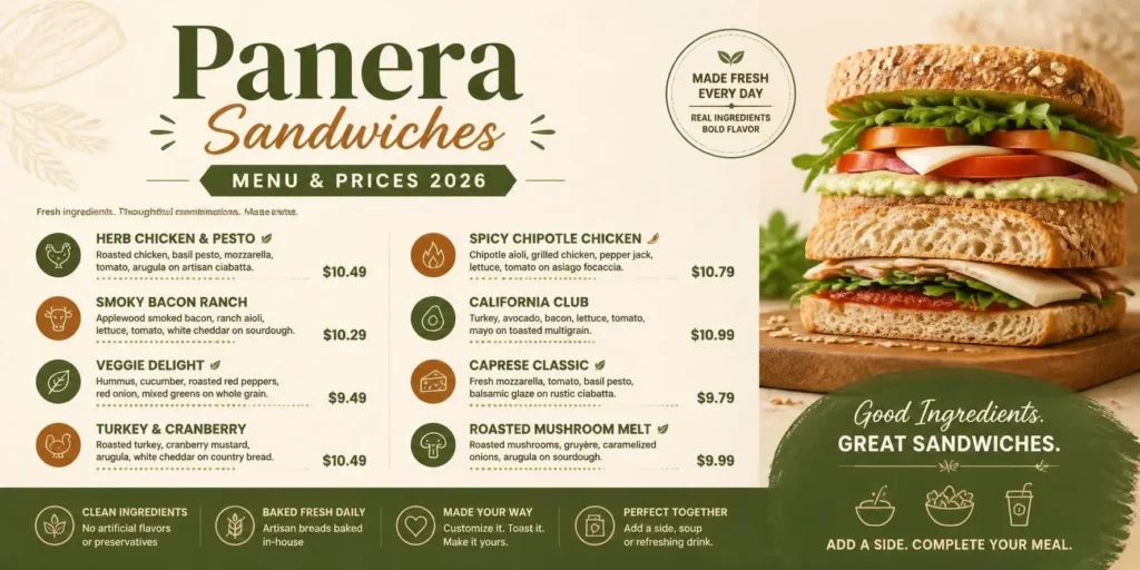 Panera Sandwiches Menu & Prices 2026